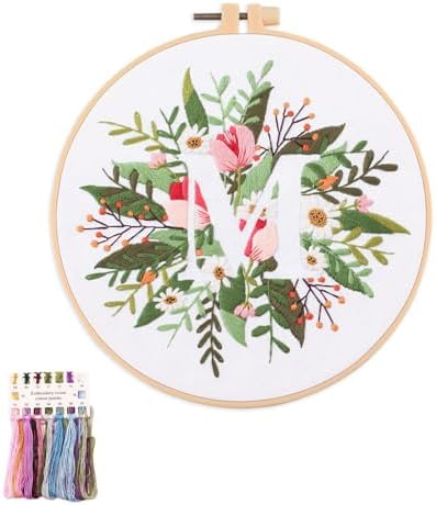 artcici Embroidery Kits Plant Flower Leaf English Letter Patterns for Beginners Adults, Full Range Embroidery Starter Kits Cross Stitch Needlework Supplies (Letter M) by Unknown