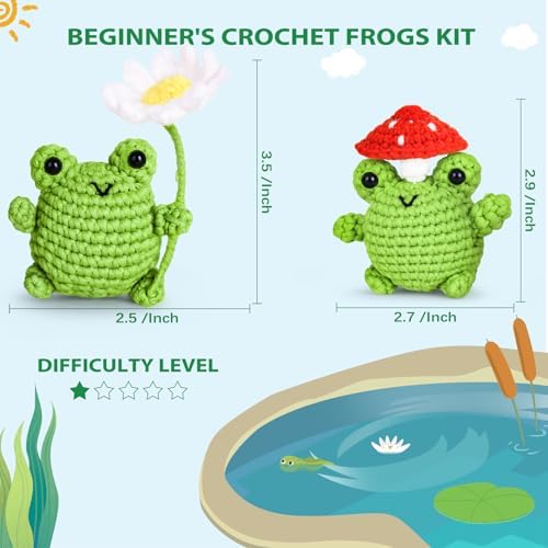 Crochetta Crochet Kit for Beginners, Beginner Crochet Animal Kits for Adults with Step-by-Step Video Tutorials, DIY Knitting & Crocheting Craft Hobbies Supplies, 2 Pack Frog Amigurumi(40%+ Yarn) - Image 6
