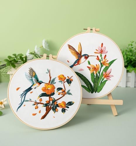 GLTAYLMY 3 Pack Embroidery Kits for Adults, Hummingbird and Flower Embroidery Kit for Beginners with Clear Instructions,1 Plastic Embroidery Hoops, Stamped Patterns, Colorful Threads, Tools - Image 5