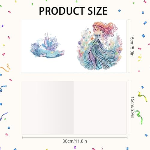 Focart 6-Pack Mermaids Diamond Painting Greeting Card Kits, Special Shaped Diamonds Painting, DIY Handcraft for Relatives and Friends with Wishes,Unique Design Crafting for Birthday or Holiday Cards - Image 2