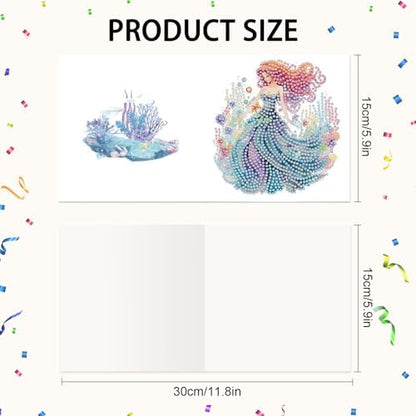 Focart 6-Pack Mermaids Diamond Painting Greeting Card Kits, Special Shaped Diamonds Painting, DIY Handcraft for Relatives and Friends with Wishes,Unique Design Crafting for Birthday or Holiday Cards - Image 2