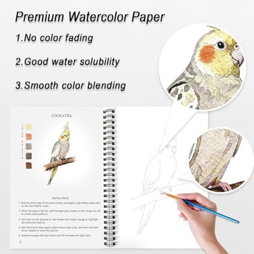 Watercolor Workbooks for Adults Beginners & Teens, 16 Colors 15 Beautiful Paintings, Pre-Outlined Designs, Easy Watercolor Art Book（Without Palette Pet） - Image 6