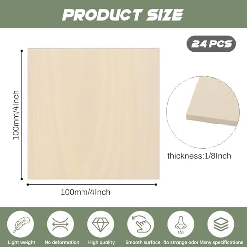 24 Pack Plywood Sheets, 4" x 4"x 1/8" Basswood Sheets - Image 2