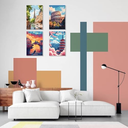 obterie 4 Pack Framed Paint by Numbers Kit for Adults Beginner Canvas Painting by Numbers for Adults Landscapes Easy Adult Paint by Number Kits with Frame City Watercolor Painting by Number 8x12 Inch - Image 4