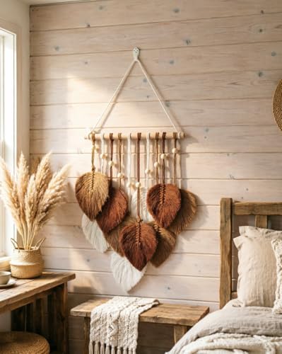 Jditngp DIY Macrame Leaf Wall Hanging Beginners Boho Wall Leaf Tapestry Kit Handmade Woven Tapestry Feather Wall Hanging DIY Macrame Kit for Adults Birthday Gift DIY Craft Kits 11.8inch (Brown) - Image 5