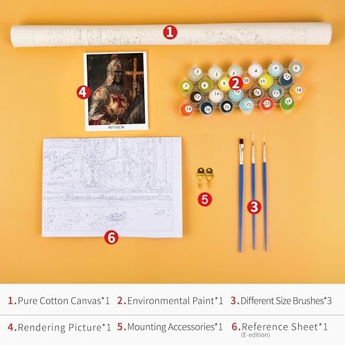 TUMOVO Paint by Number for Adults, Templar Knight Holding Sword Paint by Numbers, Warrior Painting by Numbers Kits, Warrior Artwork DIY Oil for Adults Painting Craft Kits for Adult, 16 X20 Inch - Image 3