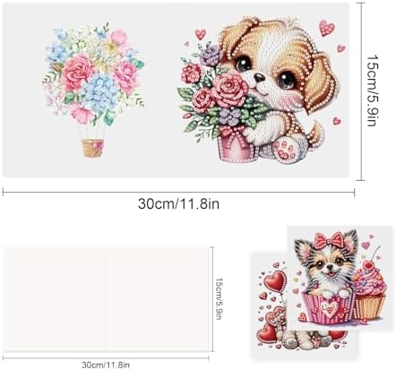 TDFERAN 6 Packs DIY Diamond Art Cards Puppy Flowers Love Diamond Painting Holiday Card Making Kit Diamond Art Card with Envelopes Diamond Painting Greeting Cards for Birthday Thanksgiving Day - Image 2