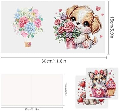 TDFERAN 6 Packs DIY Diamond Art Cards Puppy Flowers Love Diamond Painting Holiday Card Making Kit Diamond Art Card with Envelopes Diamond Painting Greeting Cards for Birthday Thanksgiving Day - Image 2