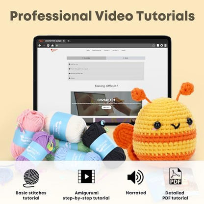 Crochet Kit for Beginners - Bee Crochet Kit, Learn to Crochet, All You Need in, Videos, Instructions, Soft Yarn, Birthday Gift for Adults - Image 4