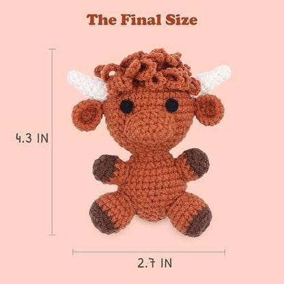 HOUSE CREATIVITY Crochet Kit for Beginners, Make a Highland Cow, Amigurumi Starter Kit with Step-by-Step Video Tutorial, Yarn, Hook & Stuffing, Stress Relief DIY Craft Gift for Adults - Image 3