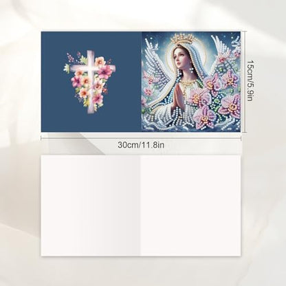 JISHSHAY 6 PCS Diamond Art Greeting Cards Jesus Diamond Painting Birthday Cards Virgin Mary Gem Art Gem Painting Mosaic Kits for Adults for Thanksgiving Anniversary Valentine Graduation All-Occasion - Image 2