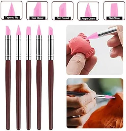 10 Pcs Silicone Clay Sculpting Tools Set, Double-Ended Dotting Tools & Silicone Brushes for Polymer Clay, Air Dry Clay, Pottery & DIY Crafting-Pink - Image 3