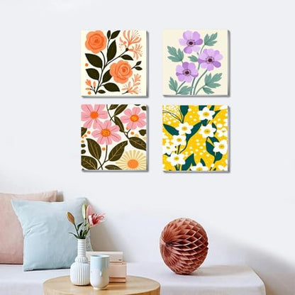 Canrichshop 4 Pack Adult Paint by Number Kits Beginner & All Ages 4-8-12 and More,Framed Flowers Painting by Numbers, DIY Paint by Numbers for Adults for Decor Present 8X 8 inch - Image 5
