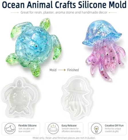 8Pack Ocean Resin Molds Silicone, Sea Animal Keychain Pendant Molds for DIY - Image 3