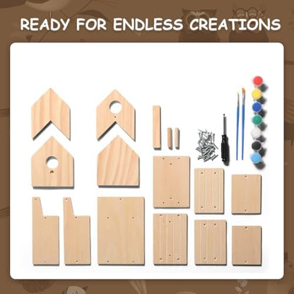 SainSmart Jr. Bird House 2-Story, Wooden Birdhouse Kids Woodworking Kit with Brushes and Paint - DIY Woodcraft Building Projects for Kids and Adults - STEM Teaching Tools, Ideal Gift for Boys & Girls - Image 4