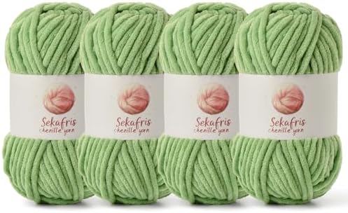 Chenille Yarn for Crocheting Size 5 Bulky Yarn 4 Avocado Green by Sekafris