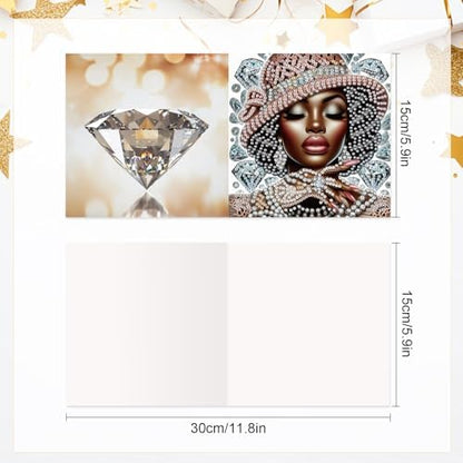6 Pcs 5D Rhinestone Painting Greeting Cards Kits, Handmade Festival Greeting Cards with Envelopes Laser Effect DIY Diamond Art Crafts Birthday Cards for Birthdays Celebrations (Elegant African) - Image 2