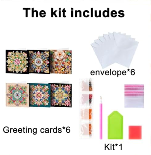 Diamond Art Cards with Envelopes–6PCS DIY Diamond Painting Greeting Cards Kit | Card Making Kit with Bling for Adults & Beginners | Birthday,Holiday & Thank You Cards (Mandala Flower) - Image 5