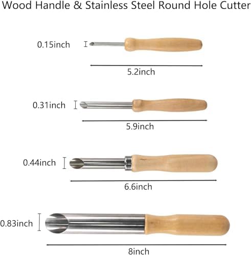 8PCS Round Clay Hole Cutters Set with Wooden Handles, Stainless Steel Clay Tools Kit for Drilling, Carving, Pottery, Ceramics and DIY Projects - Image 2