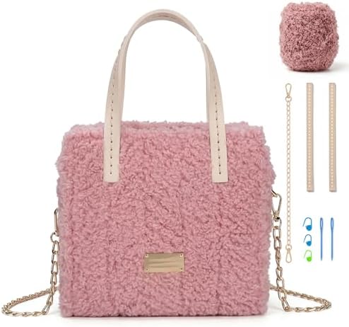 tripforfree DIY Knitting & Crochet Handbags Kit, Mesh Plastic Canvas Kit for Shoulder Bags, Crossbody Bags, Embroidery Projects, Linen - White (Pink) by Unknown