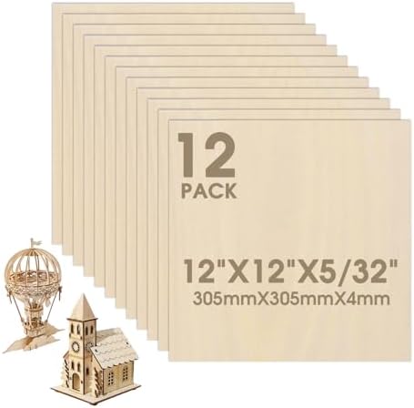 12 Pack Basswood Sheets 12"×12"×5/32" Unfinished Plywood Sheet Smooth Thin Wood Boards for Laser Cutting Wood Carving Burning DIY Crafts by Unknown