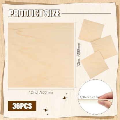 Riakrum Basswood Sheets Plywood Board Unfinished Wood Boards for Crafts for DIY Laser Projects Architectural Mini House Building Hobby Model Making(12 x 12 x 1/16 Inch,36) - Image 2