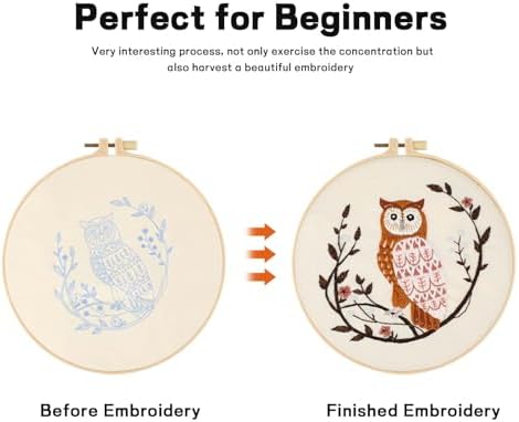Beginner Owl Embroidery Kit for Adults, Pre-Printed with Video Tutorial - Image 5