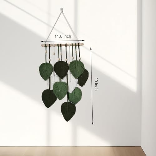 Zqyxiehuo DIY Macrame Leaf Wall Hanging Beginners Boho Wall Leaf Tapestry Kit Handmade Woven Tapestry Feather Wall Hanging DIY Macrame Kit for Adults Birthday Gift 11.8"(Green) - Image 4