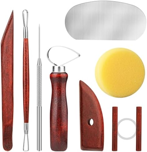 8PCS Stained Wooden Pottery Sculpting Tools, Wood Clay Cleaning Tool Set, Ceramic Modeling Tool for Carving, Molding, Cutting, Trimming, Pottery Wheel, Crafting, Beginners, Adults, Students by UUSYCUN
