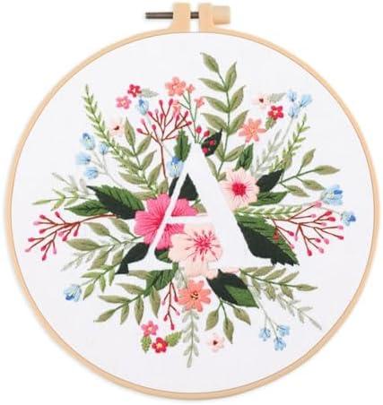Abillyn Embroidery Starter Kit English Letter A and Flowers Stamped with Printed Pattern Cross Stitch Embroidery Kits (Letter A) by Abillyn