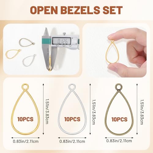 Gartful 30PCS Open Bezels for Resin, Geometric Hollow Frame Pendants Bezels, Resin Jewelry Making for Necklace, Bracelet, Earring, Keychain, Water Drop Shape - Image 2