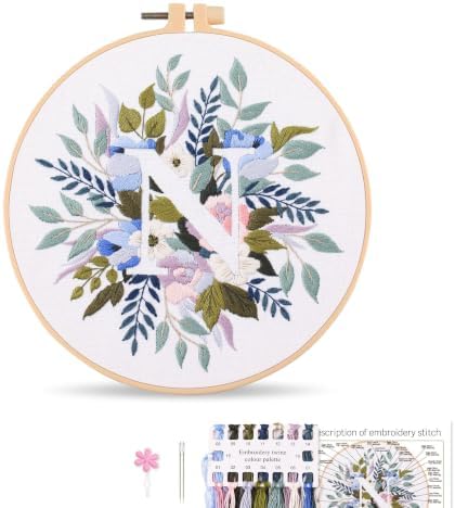 Harimau Letter N Pattern Embroidery Kit for Adult Beginners, Complete Starter Pack with 1 Hoop, Needles, Instruction Guide & Embroidery Stitch Video Tutorials by Unknown