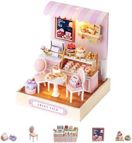 Kisoy Dollhouse Miniature with Furniture Kit, DIY 3D Wooden DIY House Kit with Dust Cover,Handmade Tiny House Toys for Teens Adults Gift(Sweet Talk) by Kisoy