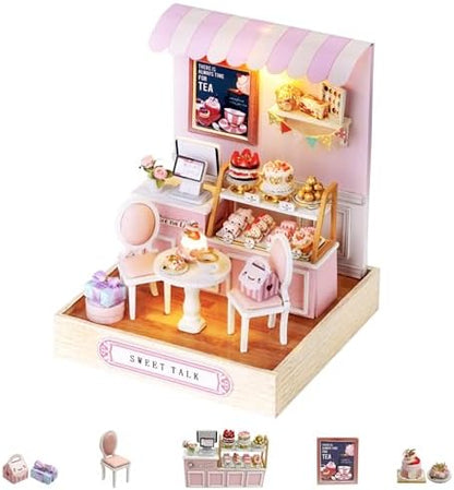 Kisoy Dollhouse Miniature with Furniture Kit, DIY 3D Wooden DIY House Kit with Dust Cover,Handmade Tiny House Toys for Teens Adults Gift(Sweet Talk) by Kisoy