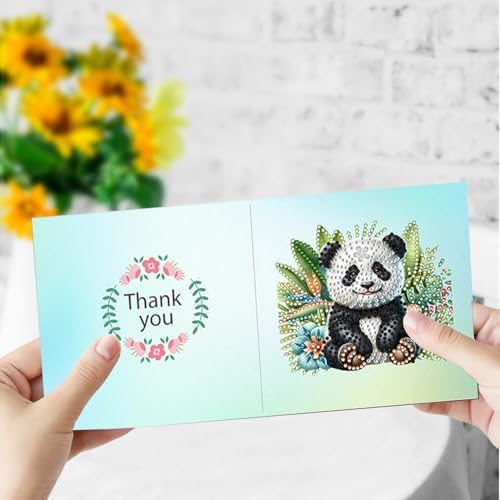 6 Pcs DIY Animals Diamond Art Cards for Adults - Special Shaped Crystal Gem Art Painting Greeting Card Kit with Envelopes - Turtle Dog Panda Cat Elephant Owl Birthday Card, Gift for Beginners - Image 2