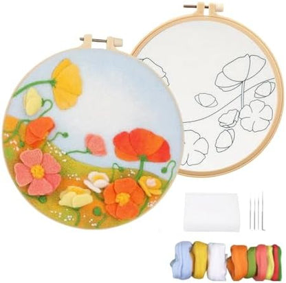 Wonafa DIY Wool Needle Felt Starter Kit, Beginner Needle Felt Kit with Wool Felt Bag, Felts Needles, Photo Frame, Foam Mat, Felts Cloth and Instructions for Home Decor, Art Crafts (K4) by Wonafa