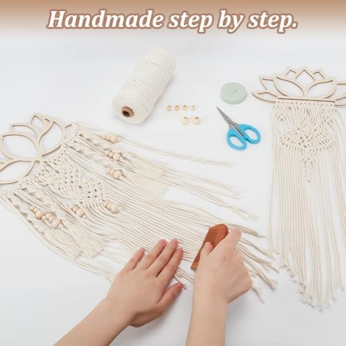 FREEBLOSS 2 Set DIY Macrame Lotus Wall Hanging Kit Macrame Tapestry Wall Hanging with Macrame Frame Lotus Wall Hanging Decor for Living Room Macrame Kit for Beginner with Instruction - Image 5