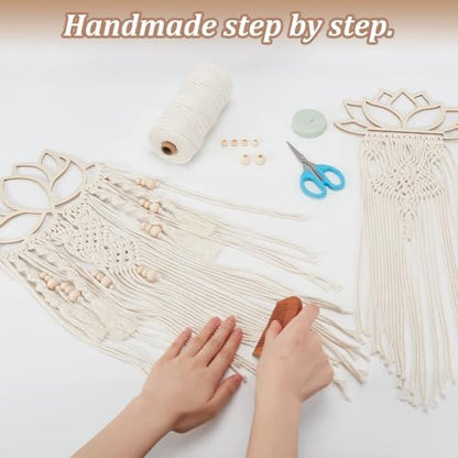 FREEBLOSS 2 Set DIY Macrame Lotus Wall Hanging Kit Macrame Tapestry Wall Hanging with Macrame Frame Lotus Wall Hanging Decor for Living Room Macrame Kit for Beginner with Instruction - Image 5