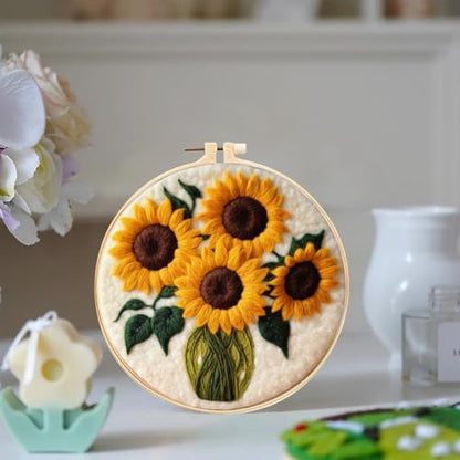 YEESAM ART Needle Felting Picture Kits The Beauty of Sunflowers for Beginners Adults, DIY Wool Felt Painting Starter Kit with Frame and Tools for Home Decor - Image 2