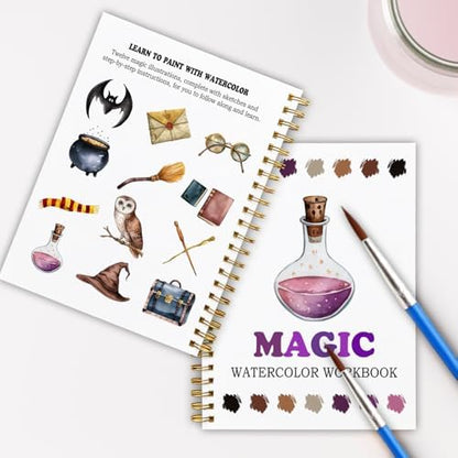 Magic Watercolor Workbook, Water Coloring Book, 12 Patterns, Fantasy Art Watercolor Kit for Beginners, Relaxing DIY Gift for Magic Lovers Painting Book, Adults and Women - Image 6