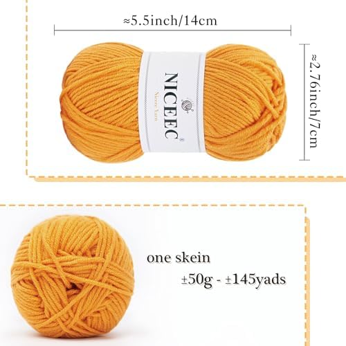 NICEEC 300g Soft Assorted Colors Yarn 100% Acrylic 870yds -Bright Yellow - Image 3