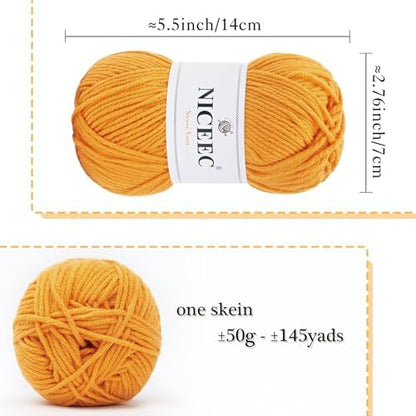 NICEEC 300g Soft Assorted Colors Yarn 100% Acrylic 870yds -Bright Yellow - Image 3