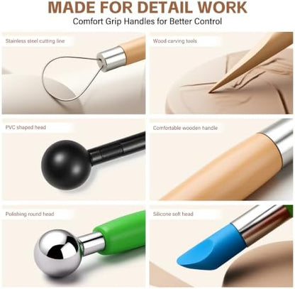 ALLVANA 42-Piece Pottery Tools, Clay Sculpting Tools with Roll-Up Bag - Image 4