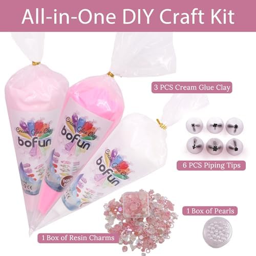 BoFUN Pink Decoden Cream Glue with Charms, Whipped Cream Glue Clay Kit - Image 2