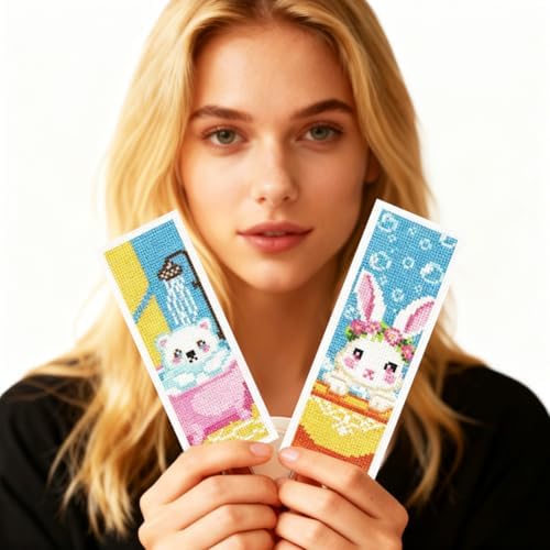 ORIGACH 6 Set Bathtime Animals Cross Stitch Bookmark Kit for Beginner - Image 6