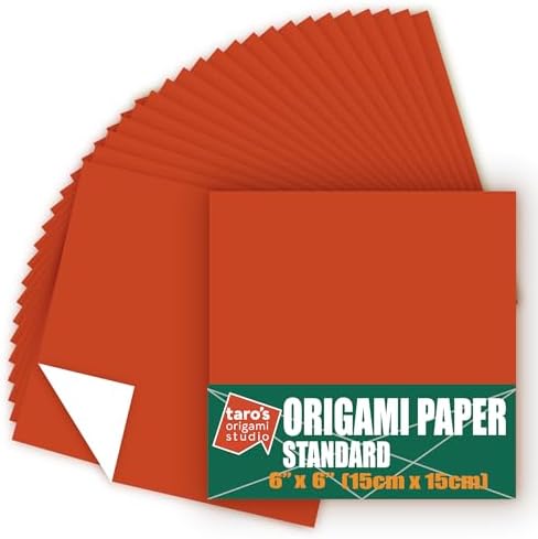 [Taro's Origami Studio] Standard 6 Inch One Sided Single Color (Brick Red) 50 Sheets (All Same Color) Square Easy Fold Premium Japanese Paper for Beginner (Made in Japan) by TAROSORIGAMISTUDIO