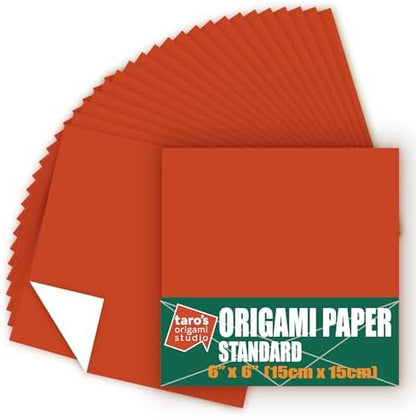 [Taro's Origami Studio] Standard 6 Inch One Sided Single Color (Brick Red) 50 Sheets (All Same Color) Square Easy Fold Premium Japanese Paper for Beginner (Made in Japan) by TAROSORIGAMISTUDIO
