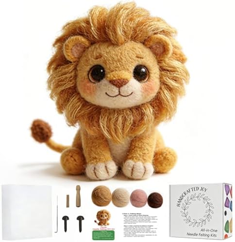 DIY Needle Felting Kit Cute Lion – Needle Felting Starter Kit with Fiber Roving, Needles, Felting Pad & Instructions | Felted Animal Kit for Beginners Adults | DIY Craft Gift Home Decoration by FaceNFace