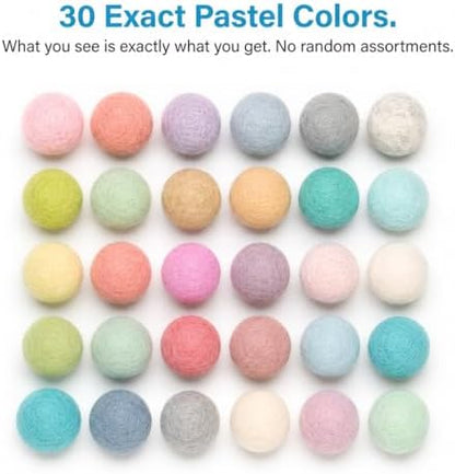 Glaciart One Felt Pom Poms, Wool Felt Balls (240 Pieces) 2 cm – 0.8 Inch, Handmade Felted 30 Pastel Colors (Green, Pink, Blue, Yellow and More) Bulk Small Puff for Felting and Garland - Image 4