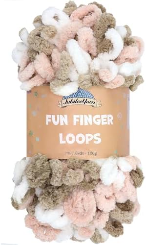 JubileeYarn Fun Finger Loops Yarn - Pink Brown White - 1 Skein by BambooMN